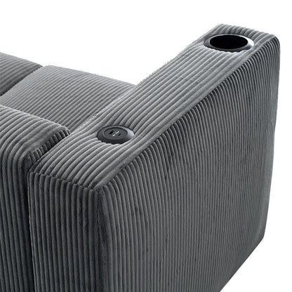 Divano a 3 posti in legno massello da 80 pollici con 2 porte USB e due portabicchieri