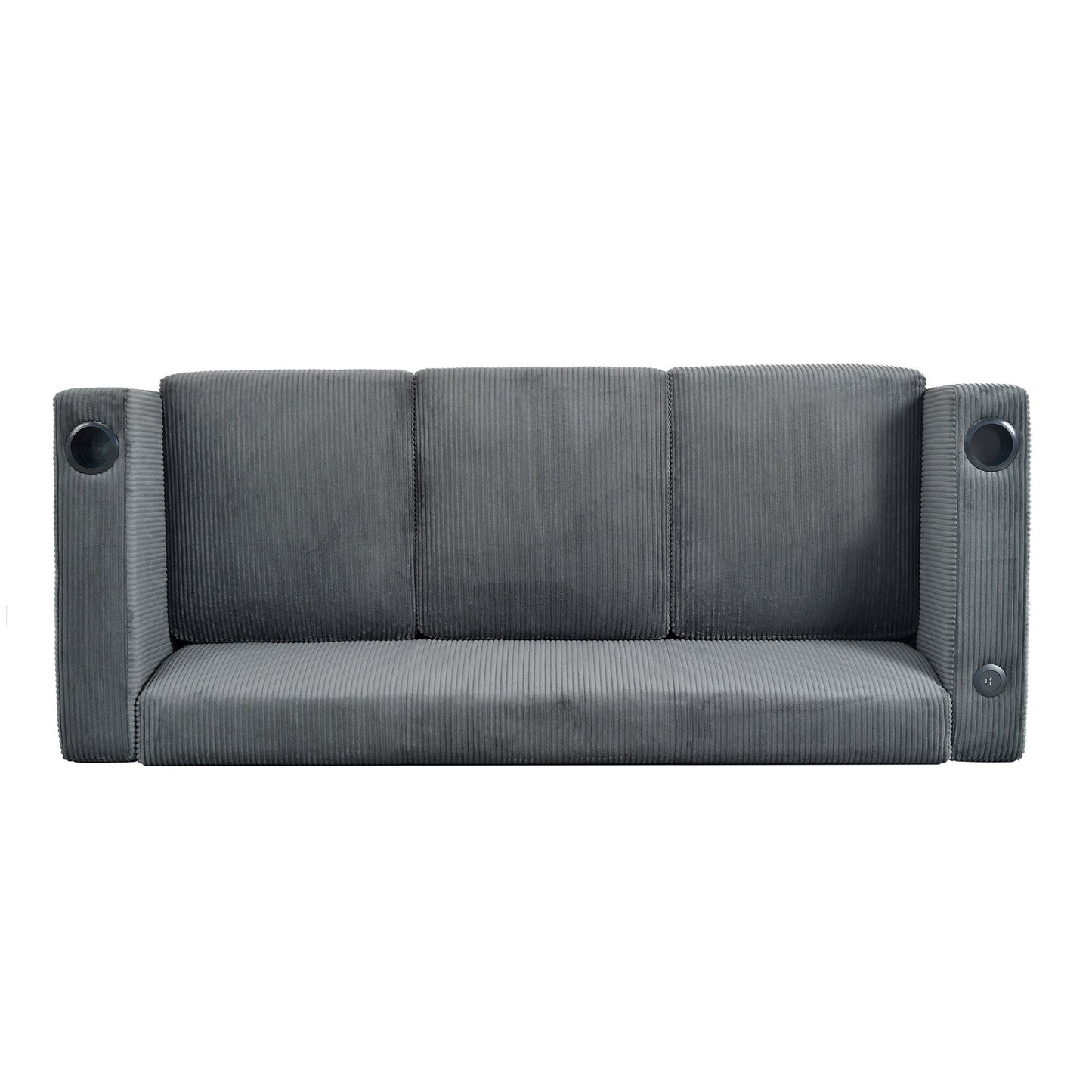 Divano a 3 posti in legno massello da 80 pollici con 2 porte USB e due portabicchieri