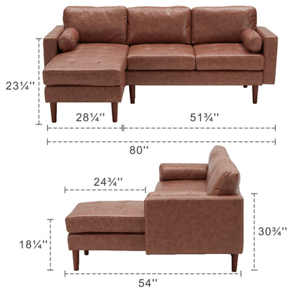 Divano componibile a L in tessuto da 80'' con cuscini trapuntati, chaise longue reversibile e robusta struttura in legno