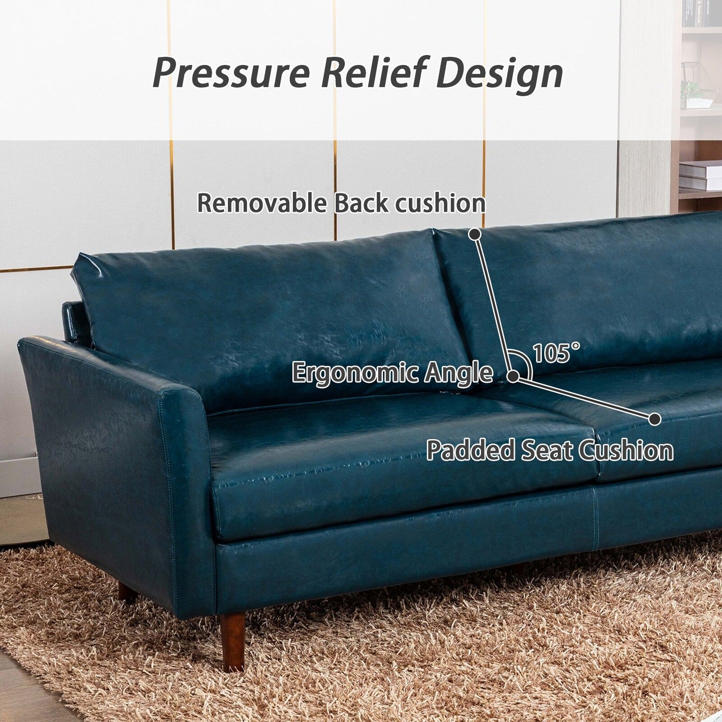 Divano a 3 posti in similpelle da 80'', con struttura in legno, cuscini imbottiti e schienale rimovibile