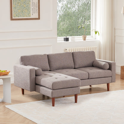 Divano componibile in tessuto a L da 80'', 3 posti con cuscini trapuntati, design di metà secolo e chaise longue reversibile