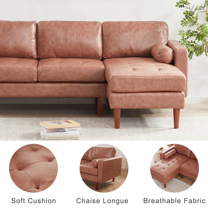 Divano componibile in tessuto a L da 80'', 3 posti con cuscini trapuntati, design di metà secolo e chaise longue reversibile