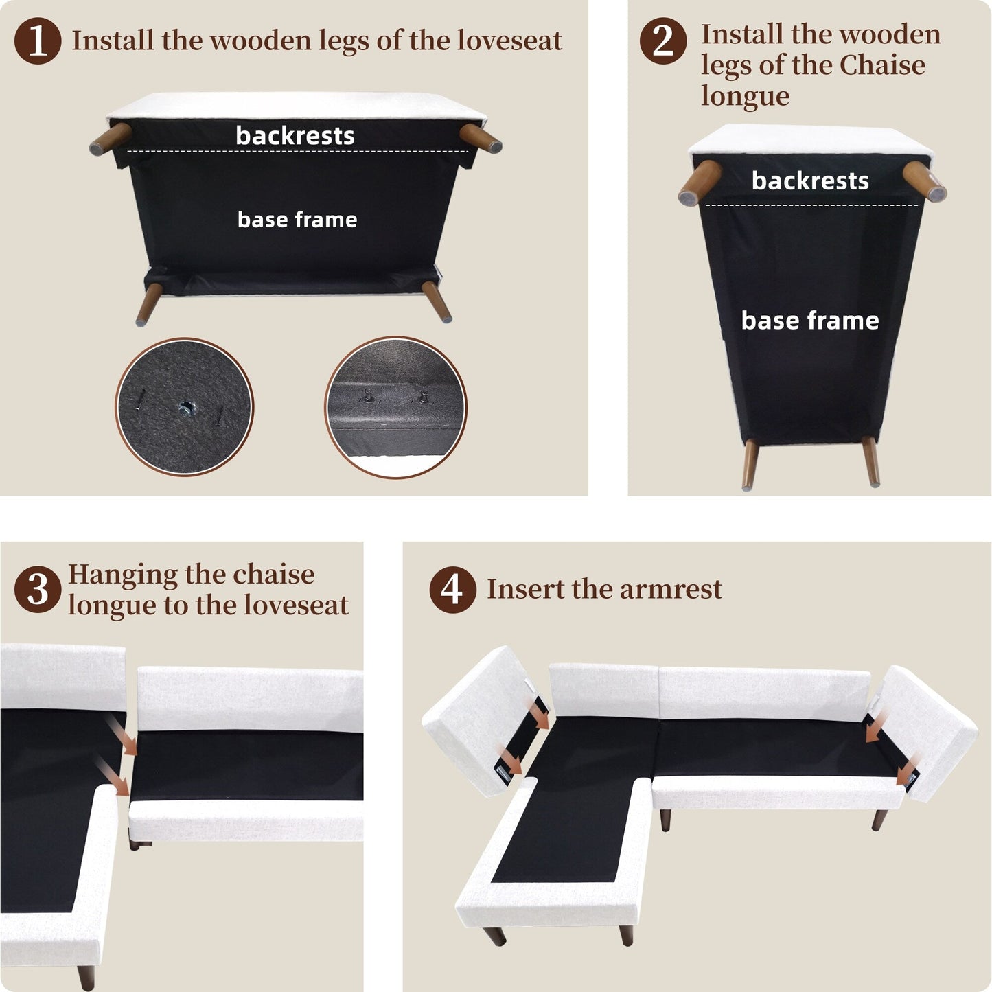 Divano componibile a L da 80'' in lino a 3 posti con chaise longue reversibile, cuscini di seduta trapuntati e robusta struttura in legno