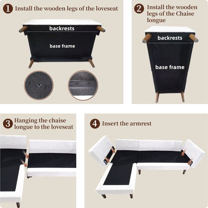 Divano componibile a L da 80'' in lino a 3 posti con chaise longue reversibile, cuscini di seduta trapuntati e robusta struttura in legno