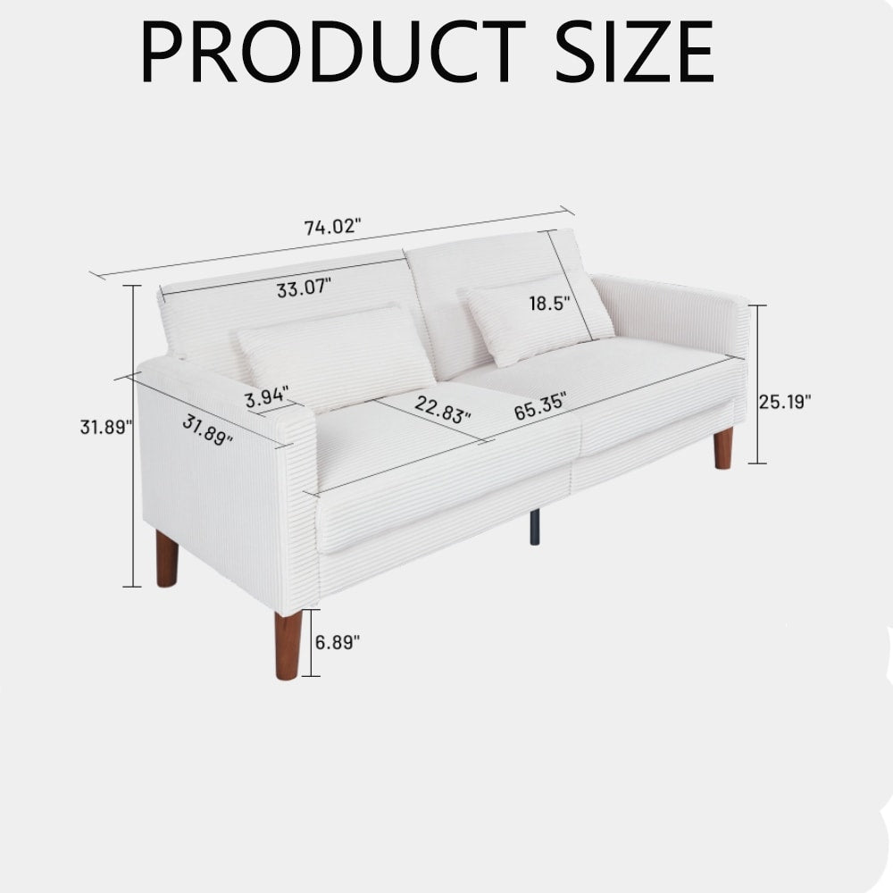 Divano, divano in velluto a coste, divano a due posti con 2 cuscini per soggiorno, camera da letto