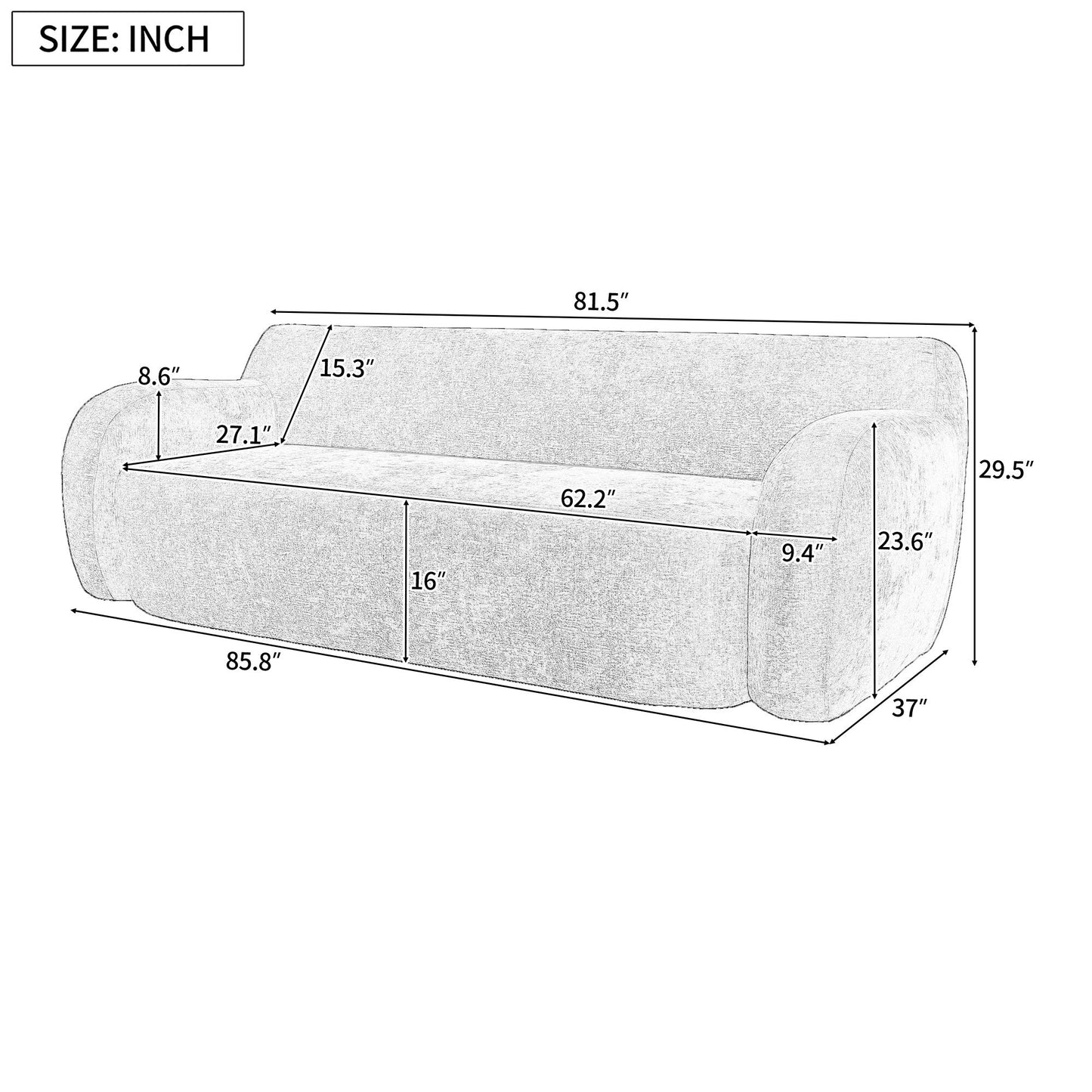 Divano curvo a 3 posti in poliestere 81,5 con braccioli ergonomici, schiuma ad alta densità e nessun montaggio richiesto