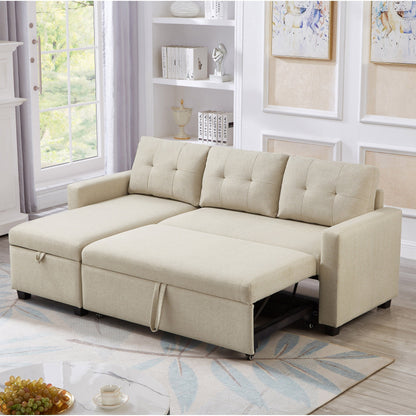 Divano letto imbottito trasformabile a 3 posti da 81,5'' con letto estraibile, chaise longue contenitore reversibile e cuscini per lo schienale