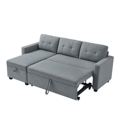 Divano letto imbottito trasformabile a 3 posti da 81,5'' con letto estraibile, chaise longue contenitore reversibile e cuscini per lo schienale