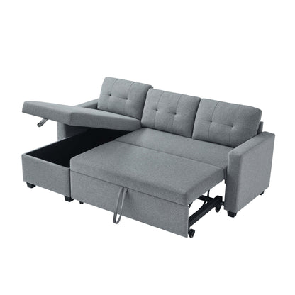 Divano letto imbottito trasformabile a 3 posti da 81,5'' con letto estraibile, chaise longue contenitore reversibile e cuscini per lo schienale