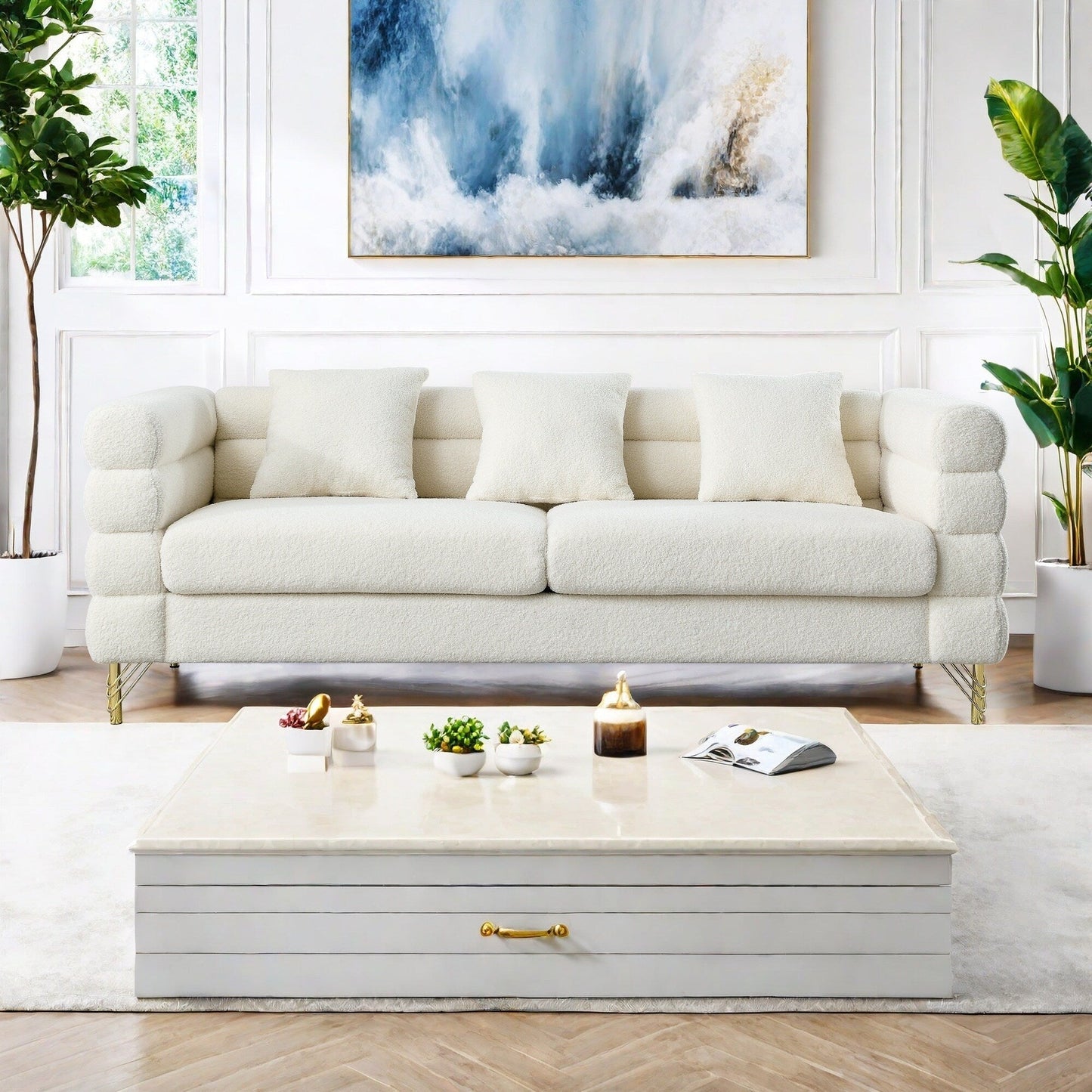 Divano in tessuto 81 a 3 posti con 3 cuscini, seduta morbida per soggiorno, camera da letto