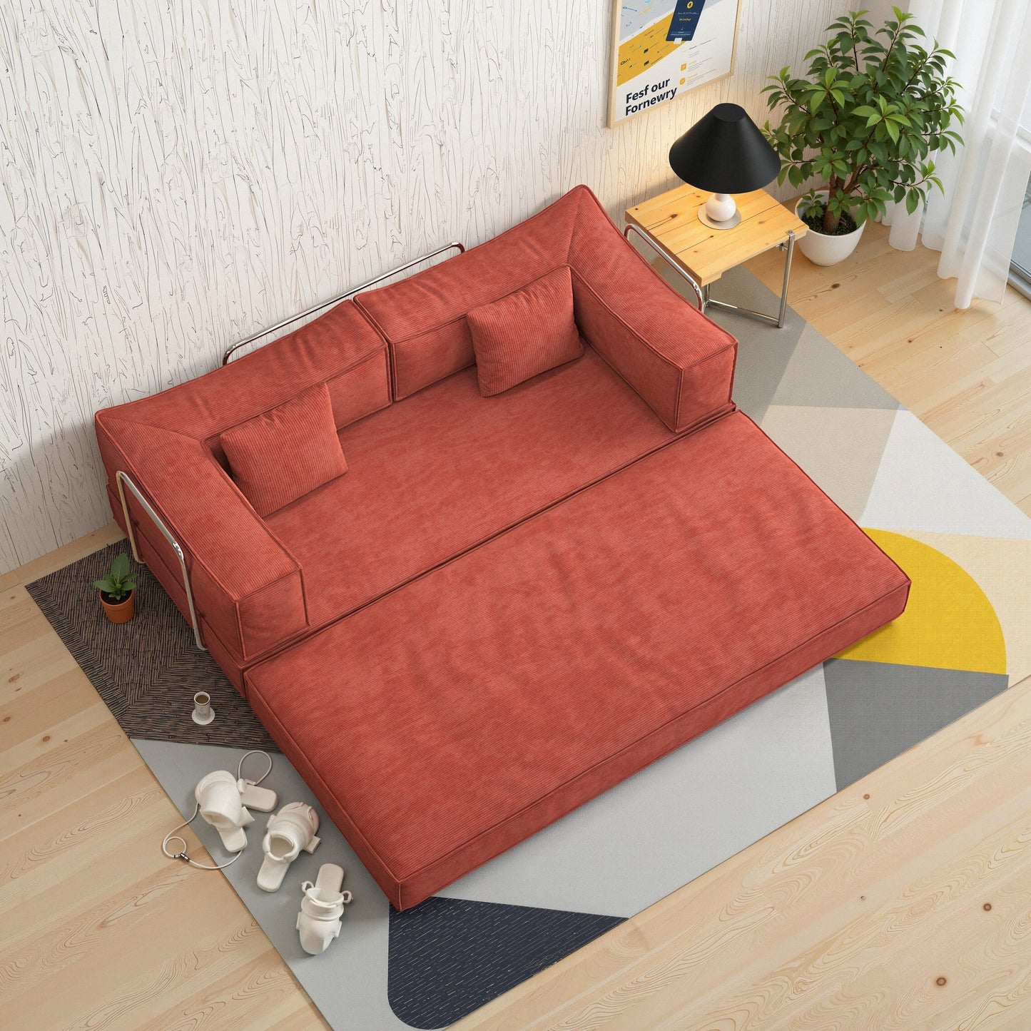 Divano modulare convertibile in ciniglia da 82 pollici per soggiorno