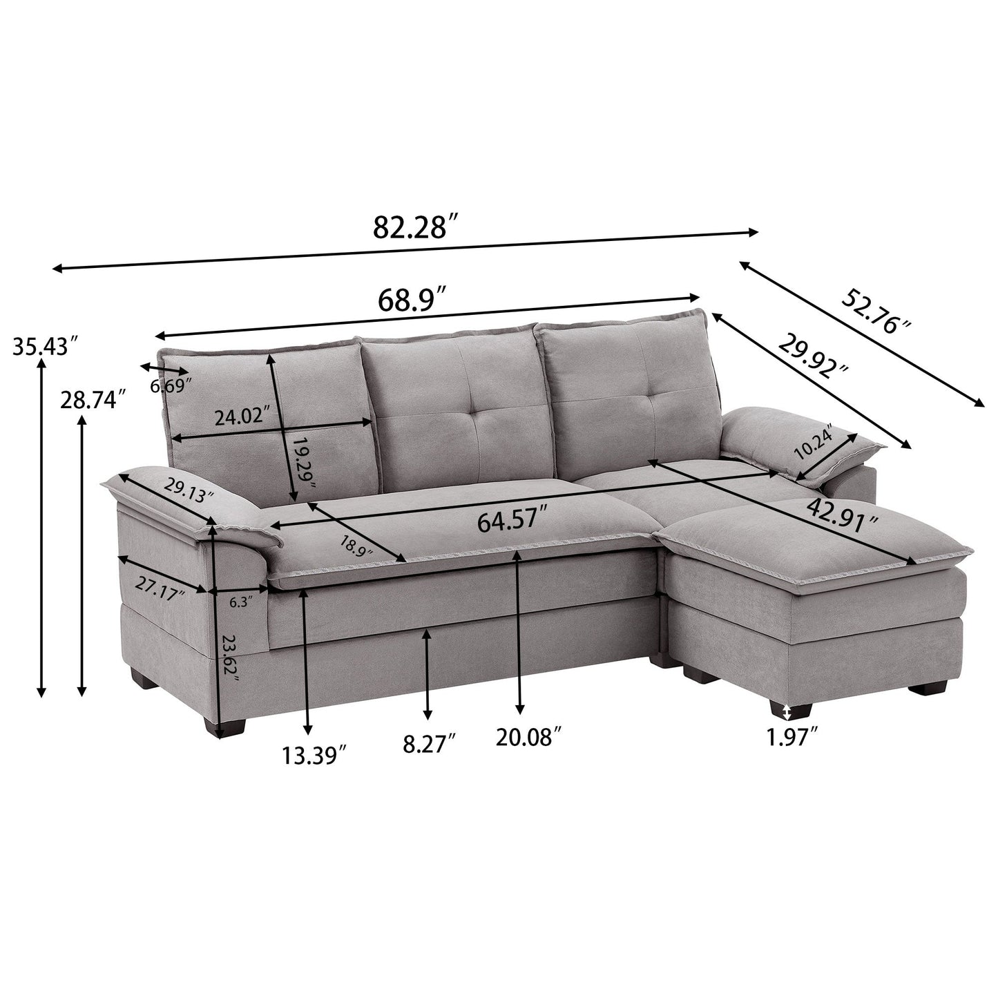 Divano componibile a L da 82,28 pollici con sedute a nuvola per soggiorno