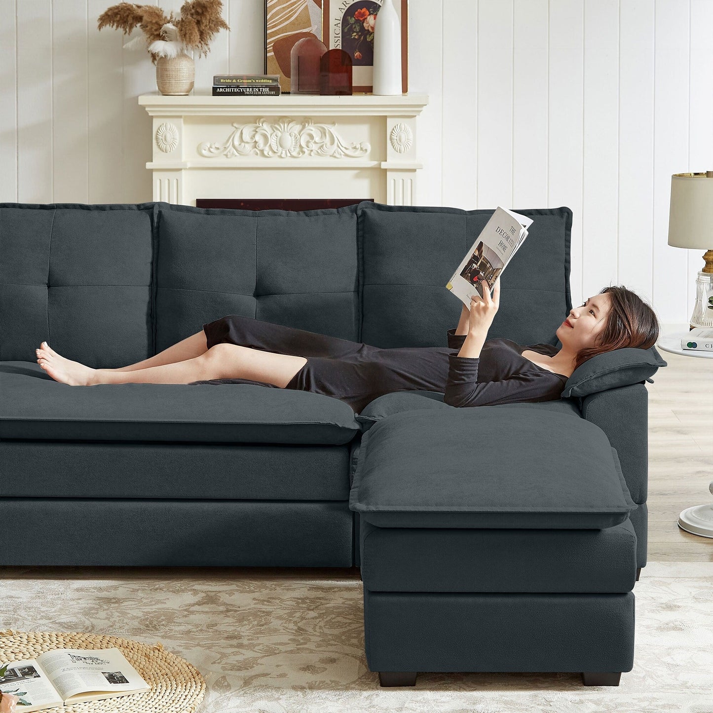 Divano componibile a L da 82,28 pollici con sedute a nuvola per soggiorno