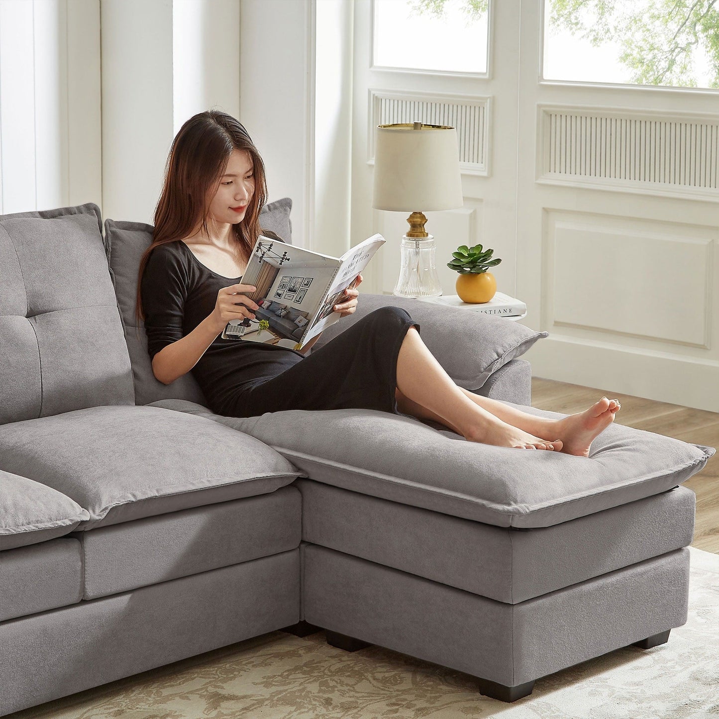 Divano componibile a L da 82,28 pollici con sedute a nuvola per soggiorno