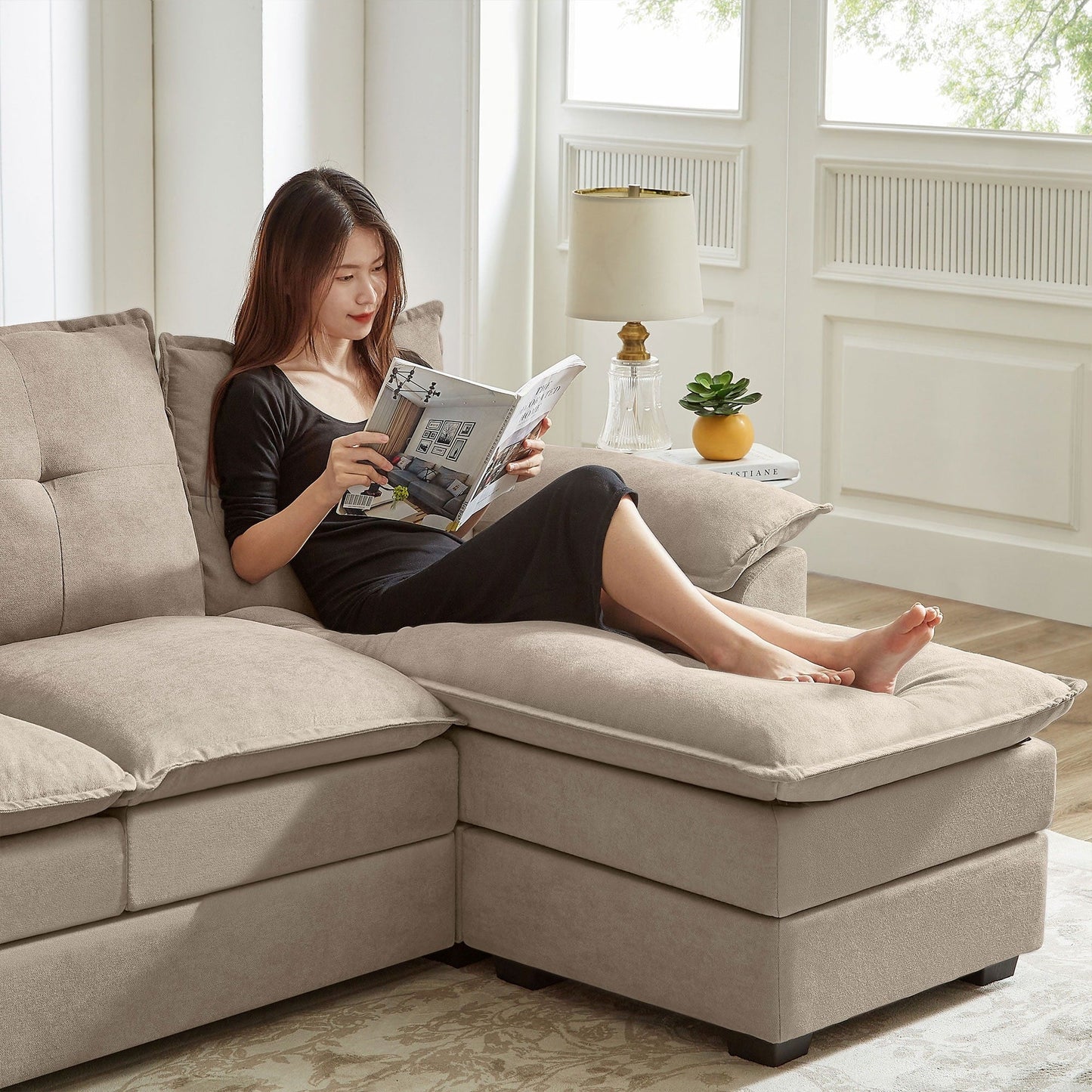 Divano componibile a L da 82,28 pollici con sedute a nuvola per soggiorno