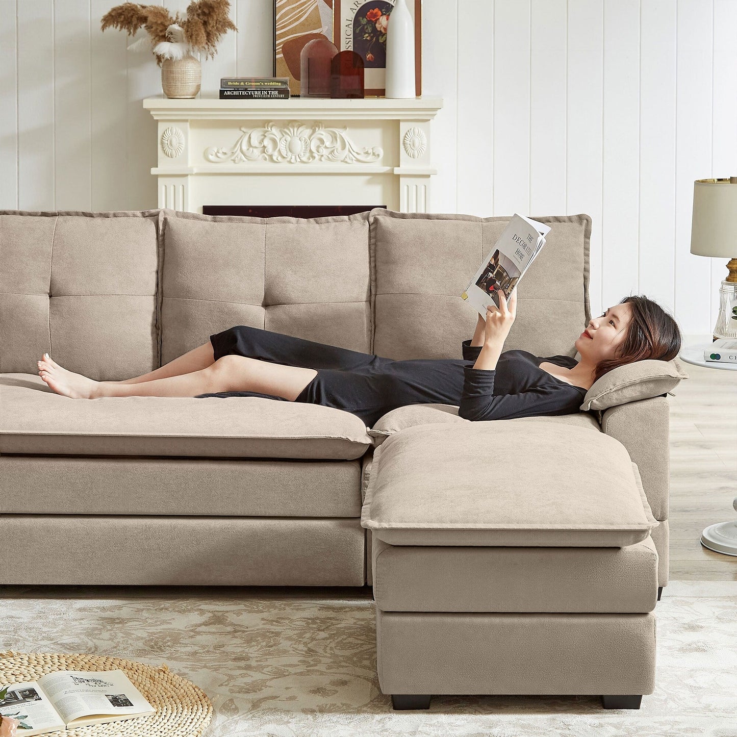 Divano componibile a L da 82,28 pollici con sedute a nuvola per soggiorno