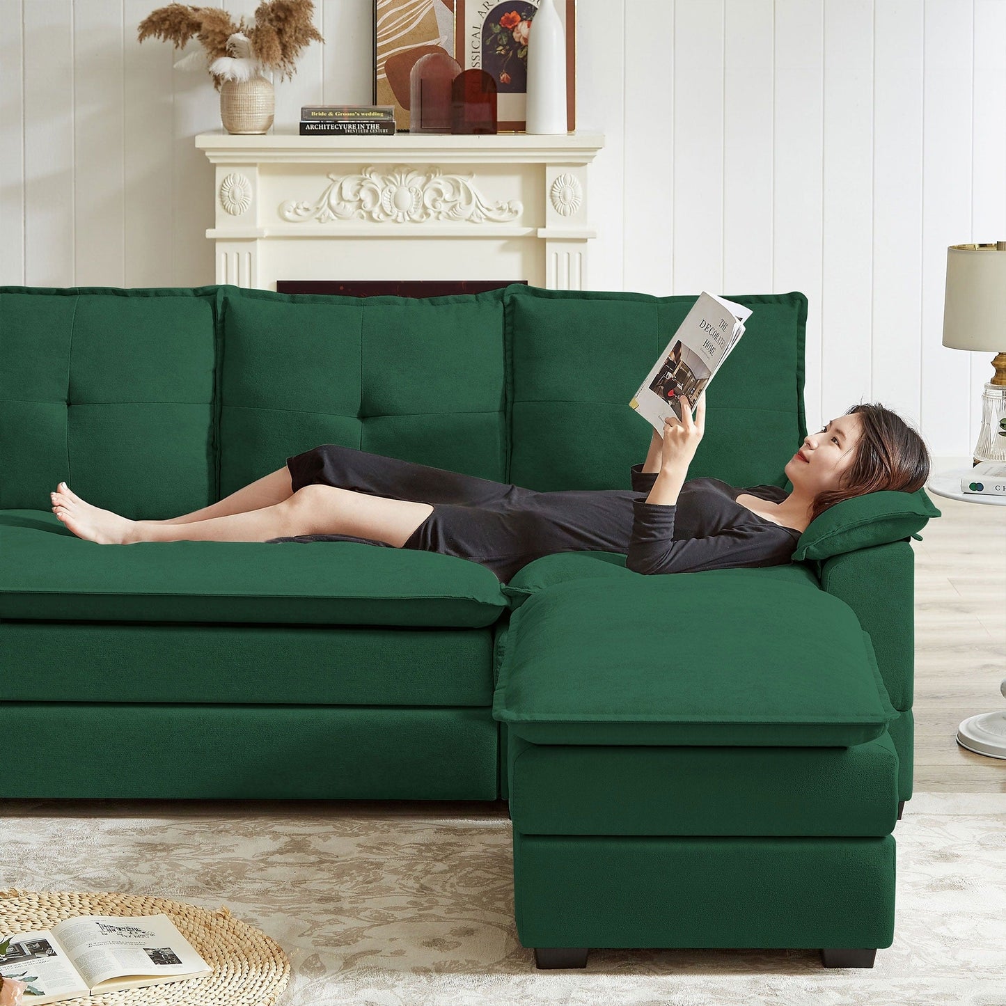 Divano componibile a L da 82,28 pollici con sedute a nuvola per soggiorno