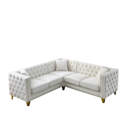 Divano a 5 posti a L in velluto da 82,2'' con finiture a borchie