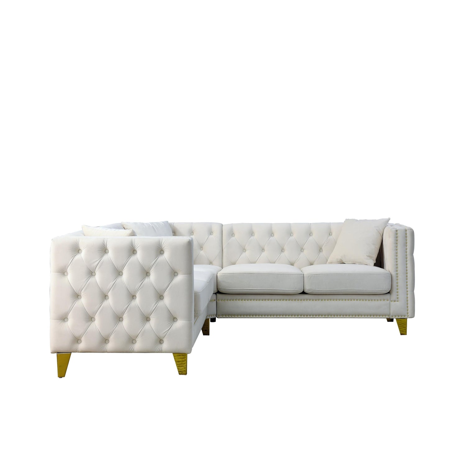 Divano a 5 posti a L in velluto da 82,2'' con finiture a borchie