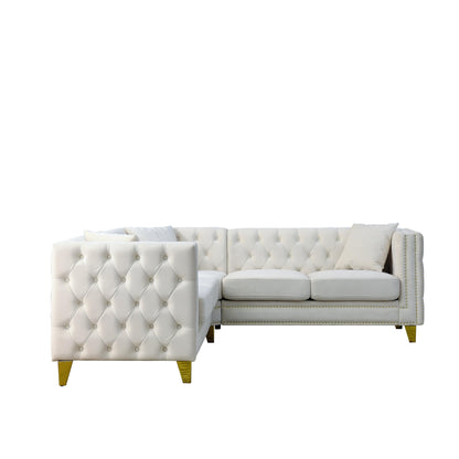 Divano a 5 posti a L in velluto da 82,2'' con finiture a borchie