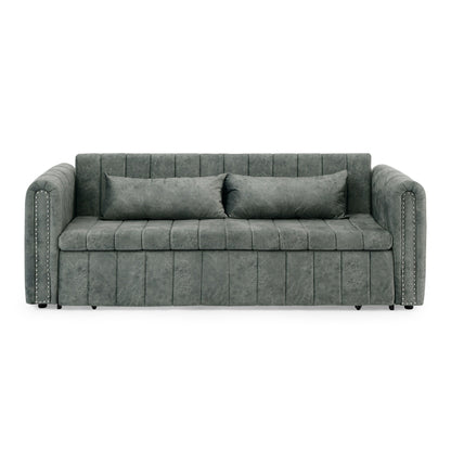 Divano a 3 posti in velluto da 82,3'' con braccioli arrotolati, letto matrimoniale estraibile, due cassetti e due cuscini