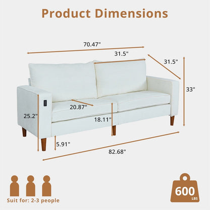 Divano reclinabile in ciniglia moderno da 82,6 pollici per soggiorno, divano a due posti, fodera per divano rimovibile con USB, facile da installare