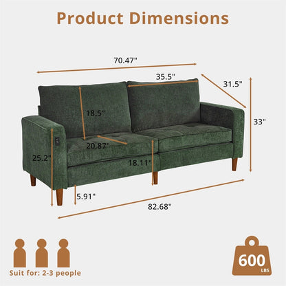 Divano reclinabile in ciniglia moderno da 82,6 pollici per soggiorno, divano a due posti, fodera per divano rimovibile con USB, facile da installare