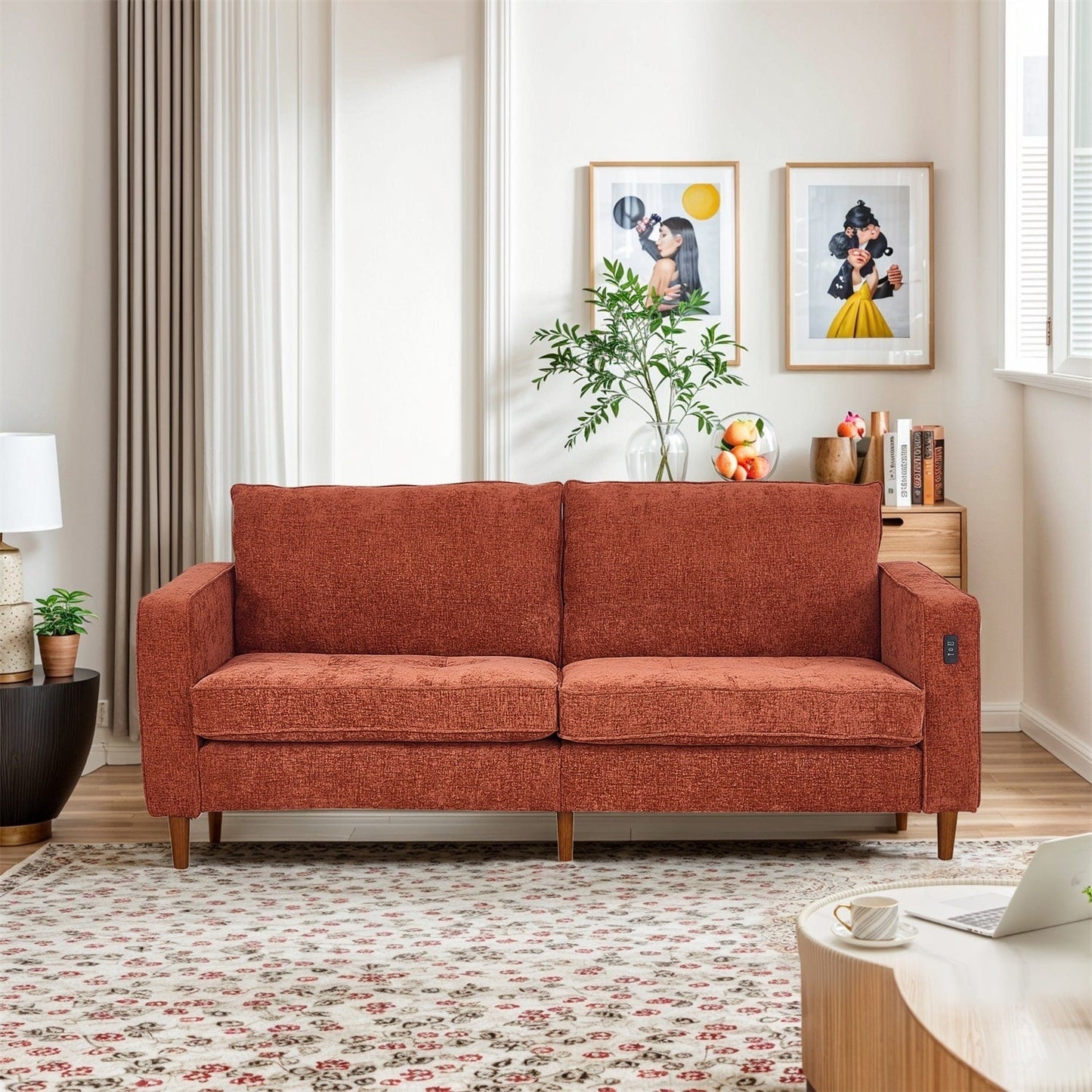 Divano reclinabile in ciniglia moderno da 82,6 pollici per soggiorno, divano a due posti, fodera per divano rimovibile con USB, facile da installare