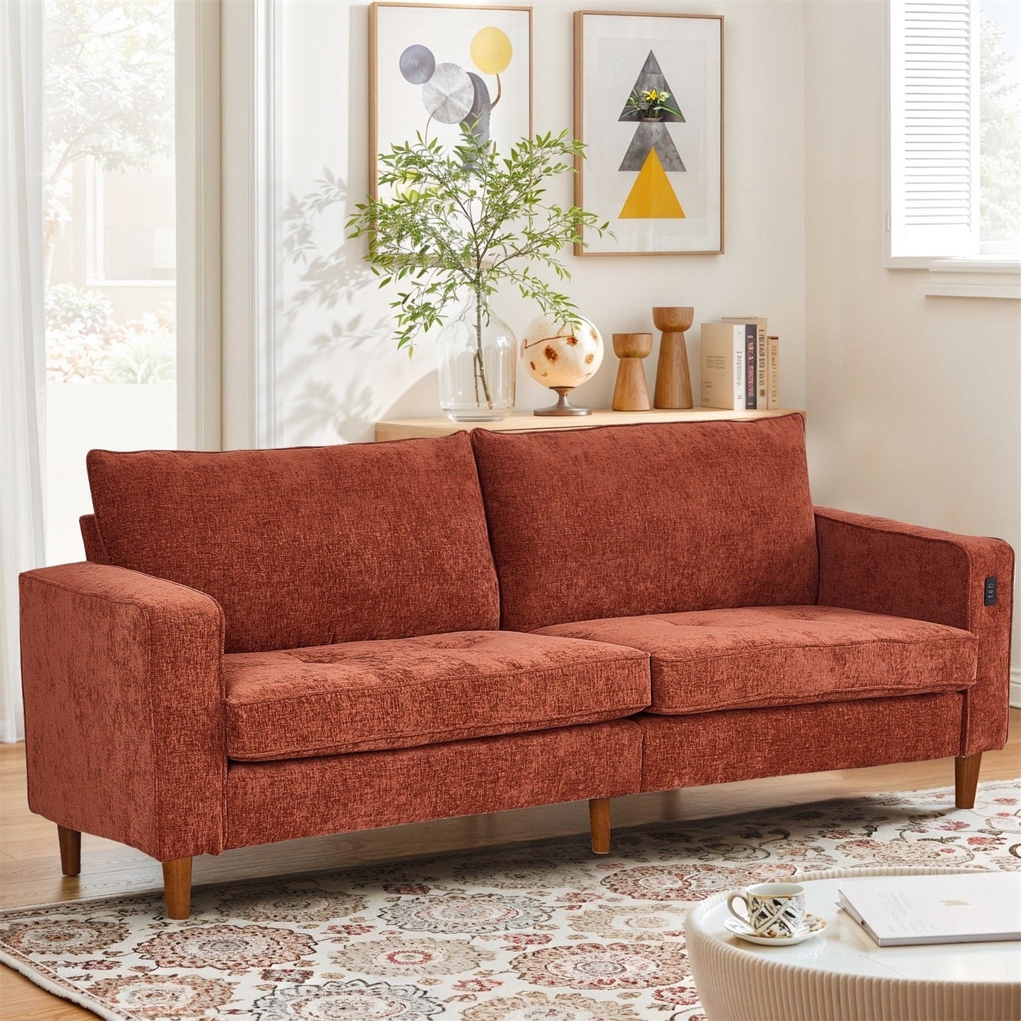 Divano reclinabile in ciniglia moderno da 82,6 pollici per soggiorno, divano a due posti, fodera per divano rimovibile con USB, facile da installare