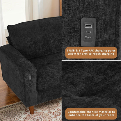 Divano reclinabile in ciniglia moderno da 82,6 pollici per soggiorno, divano a due posti, fodera per divano rimovibile con USB, facile da installare