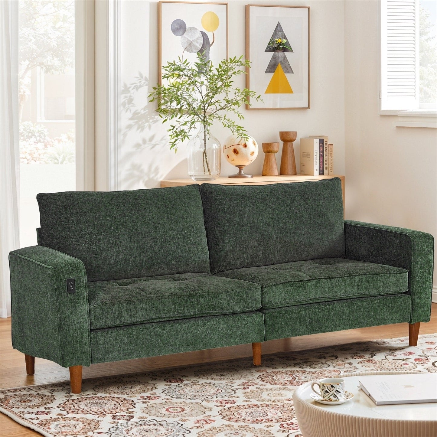 Divano reclinabile in ciniglia moderno da 82,6 pollici per soggiorno, divano a due posti, fodera per divano rimovibile con USB, facile da installare