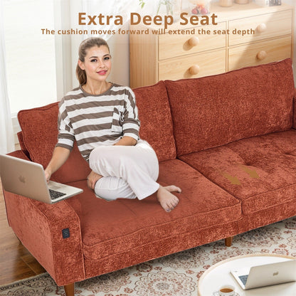 Divano reclinabile in ciniglia moderno da 82,6 pollici per soggiorno, divano a due posti, fodera per divano rimovibile con USB, facile da installare