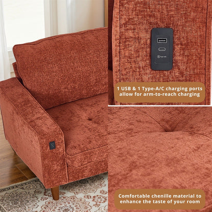 Divano reclinabile in ciniglia moderno da 82,6 pollici per soggiorno, divano a due posti, fodera per divano rimovibile con USB, facile da installare