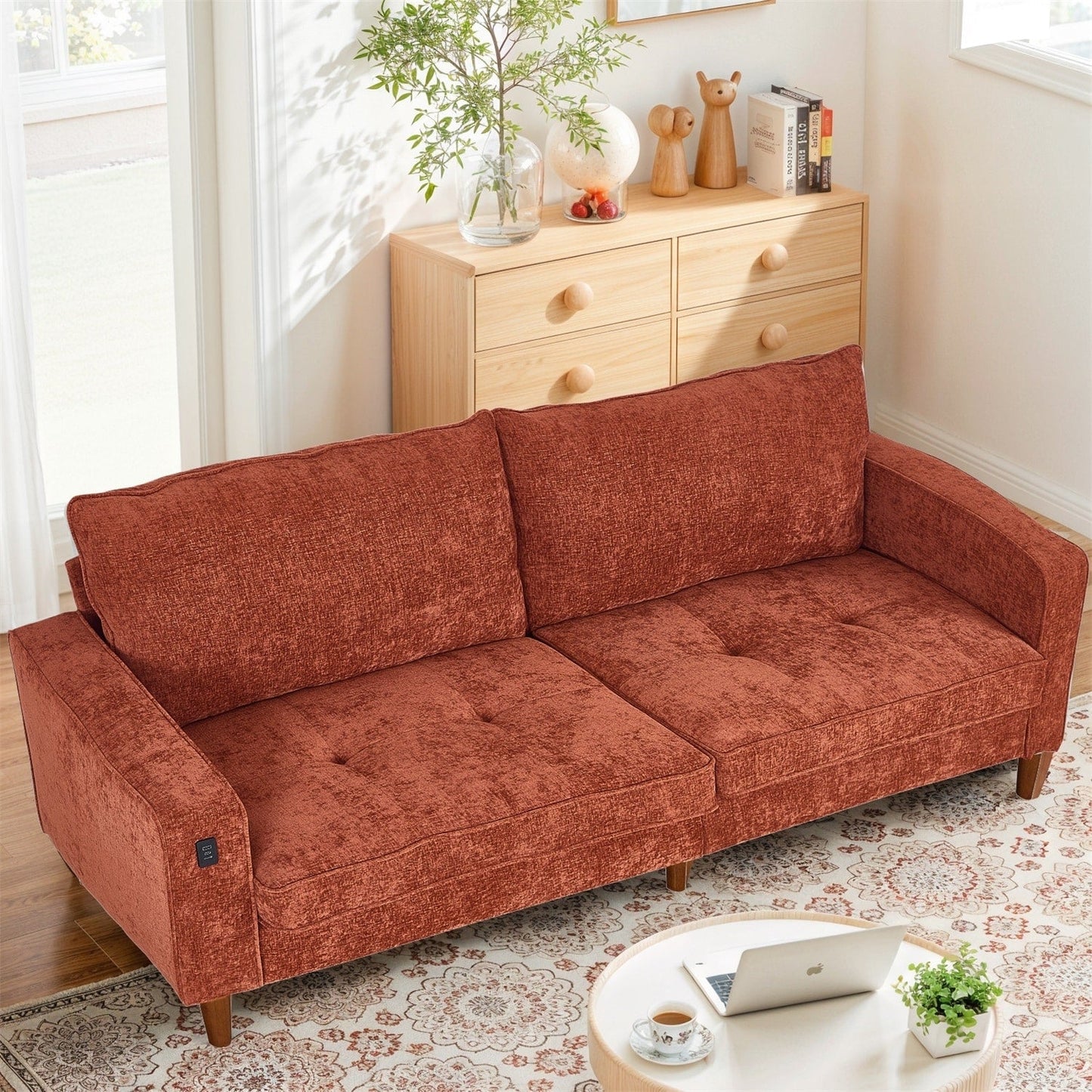 Divano reclinabile in ciniglia moderno da 82,6 pollici per soggiorno, divano a due posti, fodera per divano rimovibile con USB, facile da installare