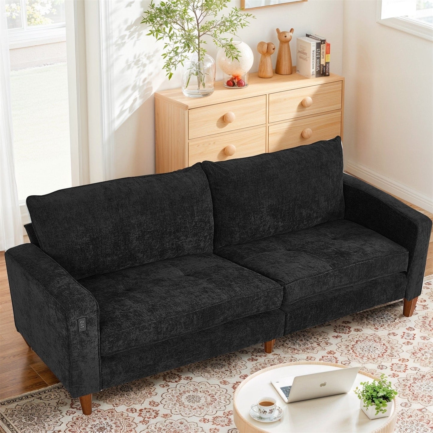 Divano reclinabile in ciniglia moderno da 82,6 pollici per soggiorno, divano a due posti, fodera per divano rimovibile con USB, facile da installare