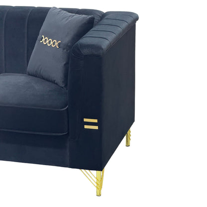 Divano moderno in velluto a 3 posti 82.67, schienale capitonné con canali verticali, gambe in metallo dorato, stile Chesterfield