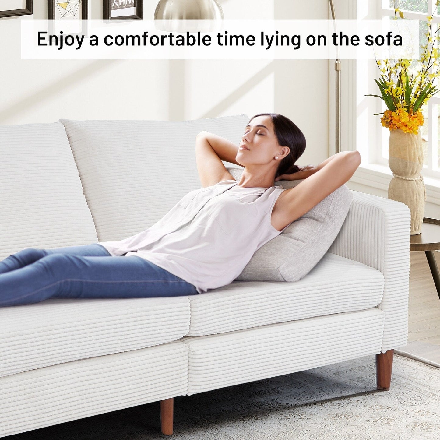 Divano a due posti rettangolare in velluto a coste da 82,68 pollici, stile moderno di metà secolo, con bracciolo quadrato