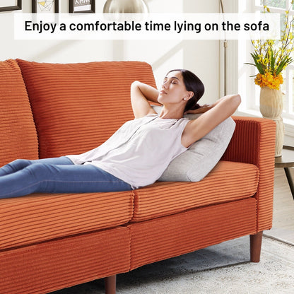 Divano a due posti rettangolare in velluto a coste da 82,68 pollici, stile moderno di metà secolo, con bracciolo quadrato