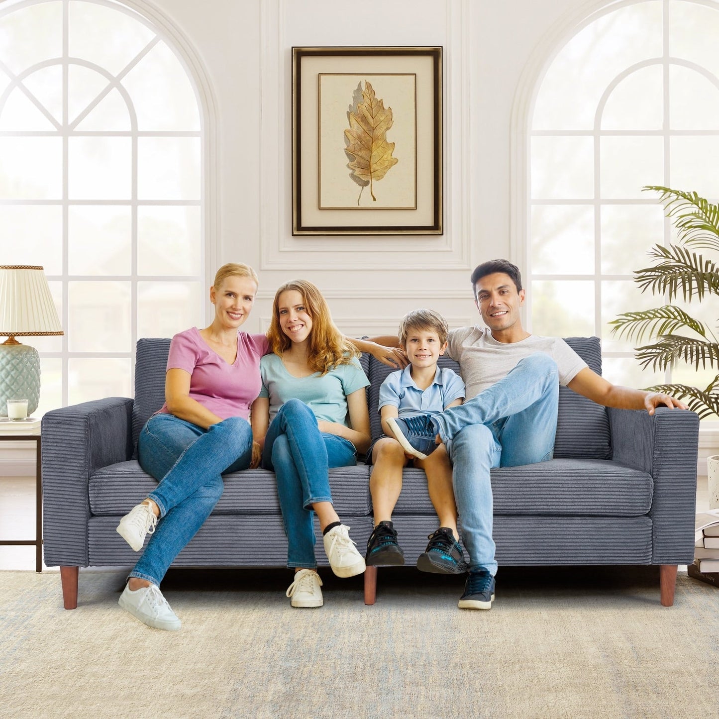 Divano a due posti rettangolare in velluto a coste da 82,68 pollici, stile moderno di metà secolo, con bracciolo quadrato