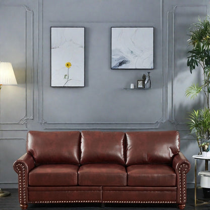 Divano a 3 posti in similpelle con contenitore, struttura in legno massello e metallo, supporto a 6 gambe, contenitori sotto il sedile