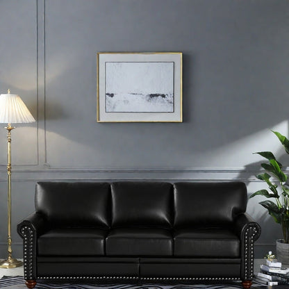 Divano a 3 posti in similpelle con contenitore, struttura in legno massello e metallo, supporto a 6 gambe, contenitori sotto il sedile