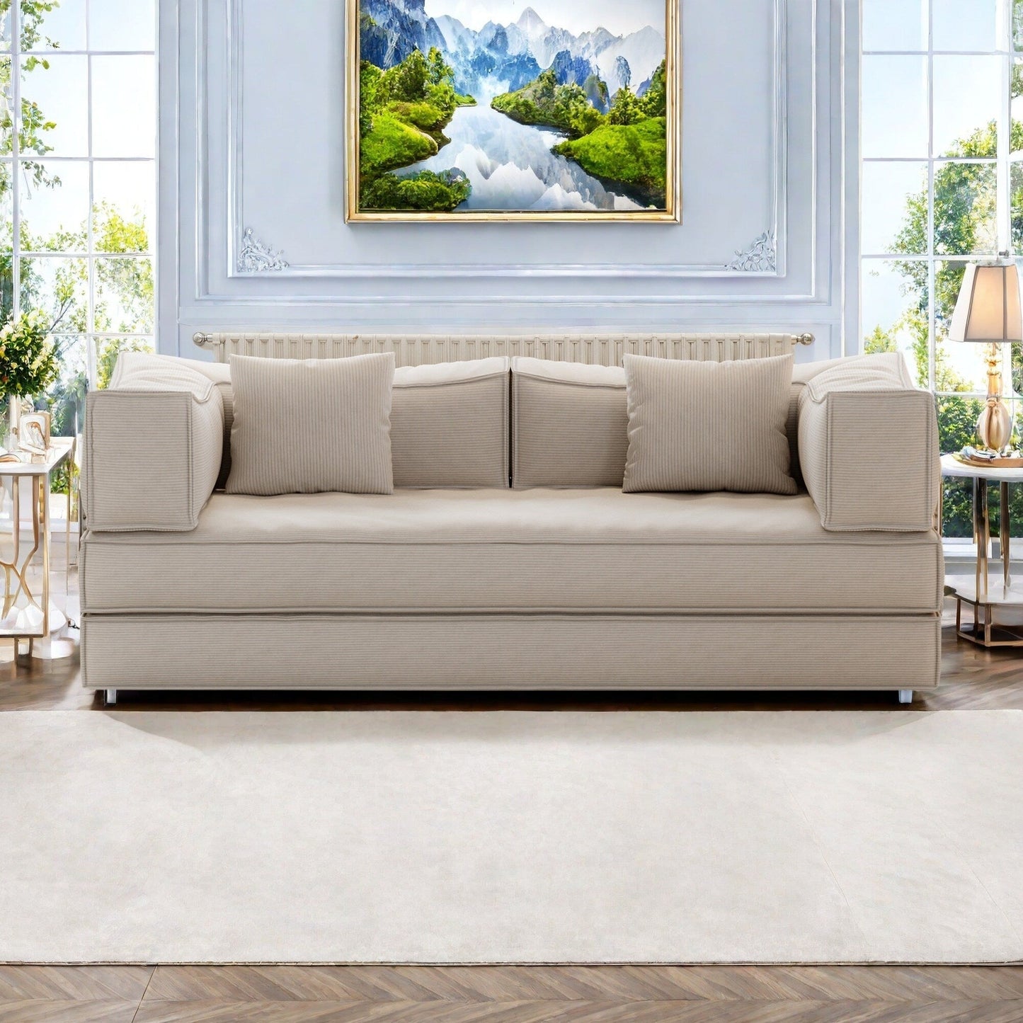 Divano modulare a 3 posti in schiuma 82.68 con schienale rimovibile, seduta larga 70 cm, rivestimento lavabile, struttura in acciaio inossidabile