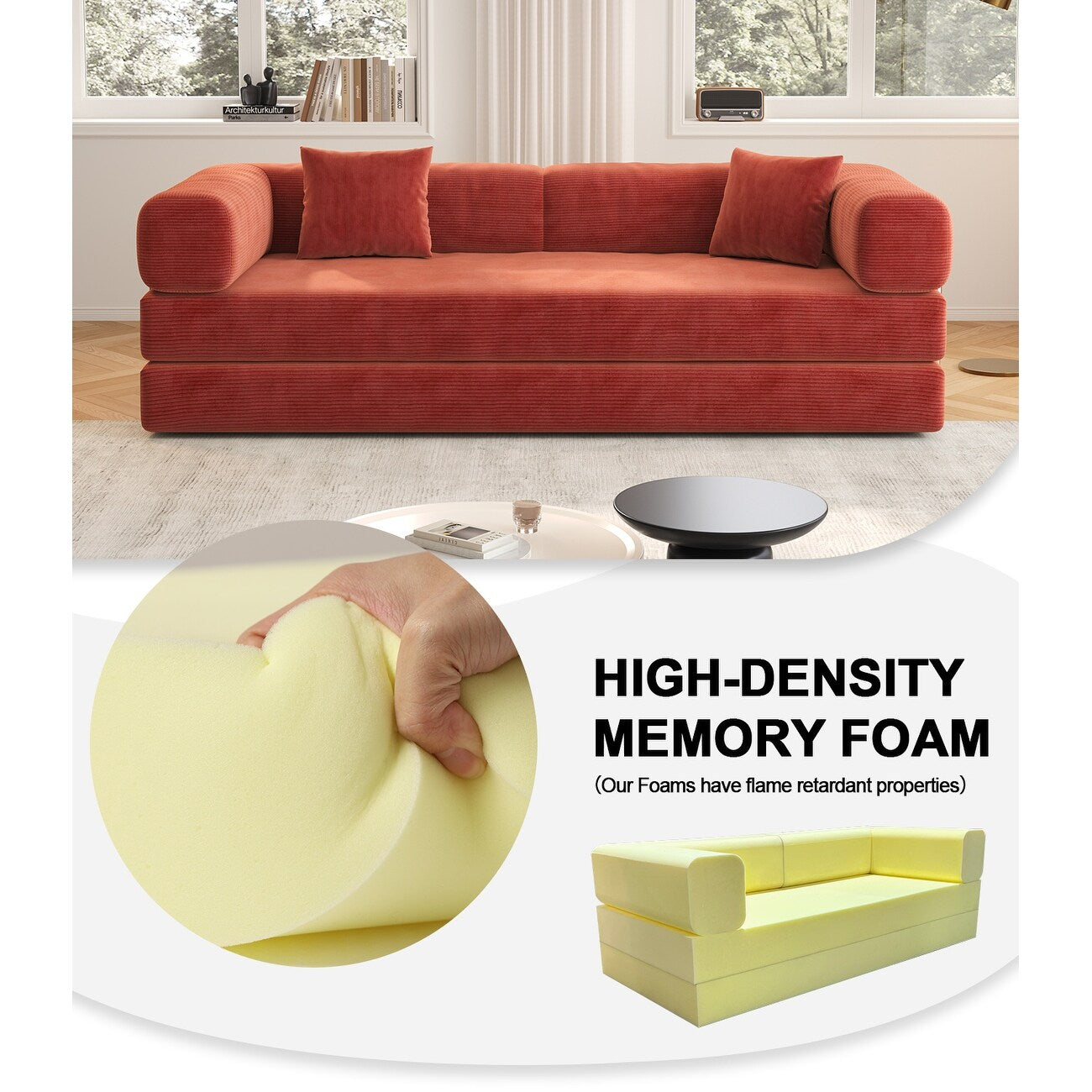 Divano modulare a 3 posti in schiuma 82.68 con schienale rimovibile, seduta larga 70 cm, rivestimento lavabile, struttura in acciaio inossidabile