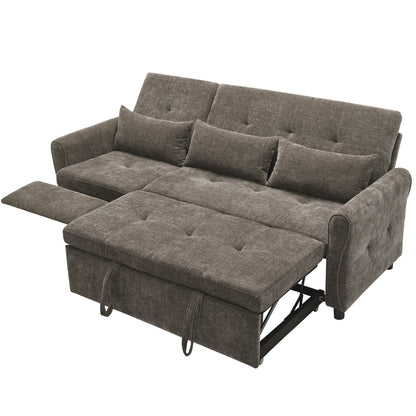 Divano letto 2 in 1 in ciniglia 82 con schienale regolabile, chaise longue reversibile, porte di ricarica USB