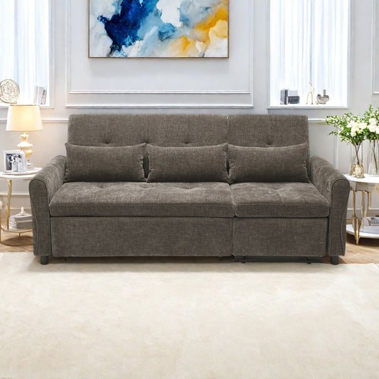 Divano letto 2 in 1 in ciniglia 82 con schienale regolabile, chaise longue reversibile, porte di ricarica USB