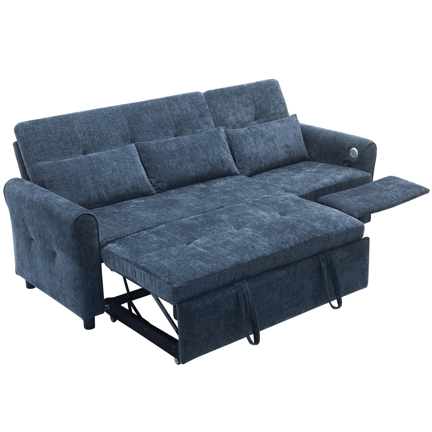 Divano letto 2 in 1 in ciniglia 82 con schienale regolabile, chaise longue reversibile, porte di ricarica USB