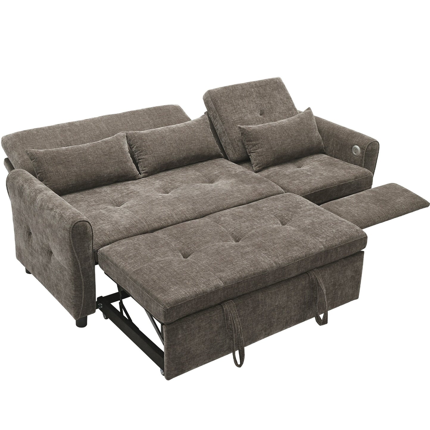 Divano letto 2 in 1 in ciniglia 82 con schienale regolabile, chaise longue reversibile, porte di ricarica USB