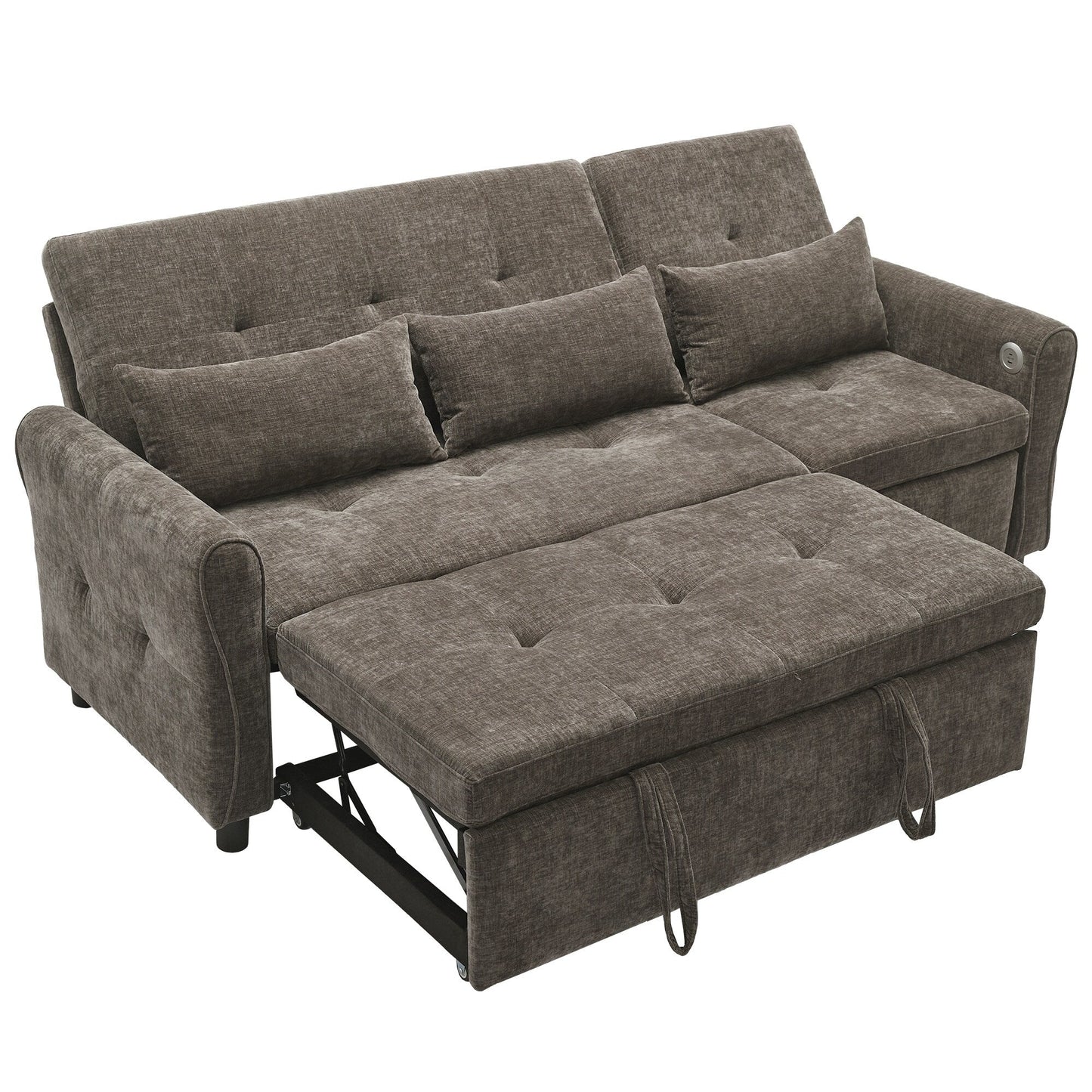 Divano letto 2 in 1 in ciniglia 82 con schienale regolabile, chaise longue reversibile, porte di ricarica USB