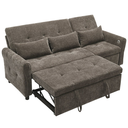 Divano letto 2 in 1 in ciniglia 82 con schienale regolabile, chaise longue reversibile, porte di ricarica USB