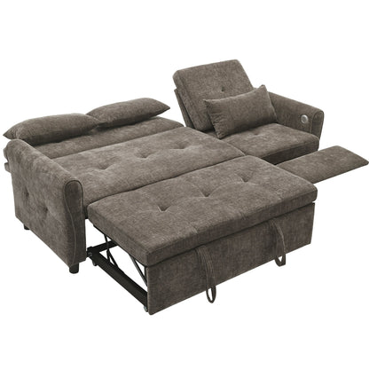 Divano letto 2 in 1 in ciniglia 82 con schienale regolabile, chaise longue reversibile, porte di ricarica USB
